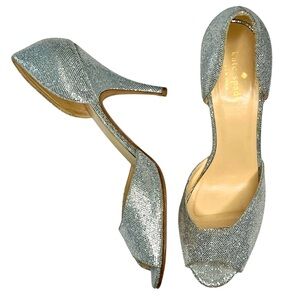 kate spade Glitter Heels Sage D’Orsay Peep Toe Pumps Sparkly Silver Starlight 9